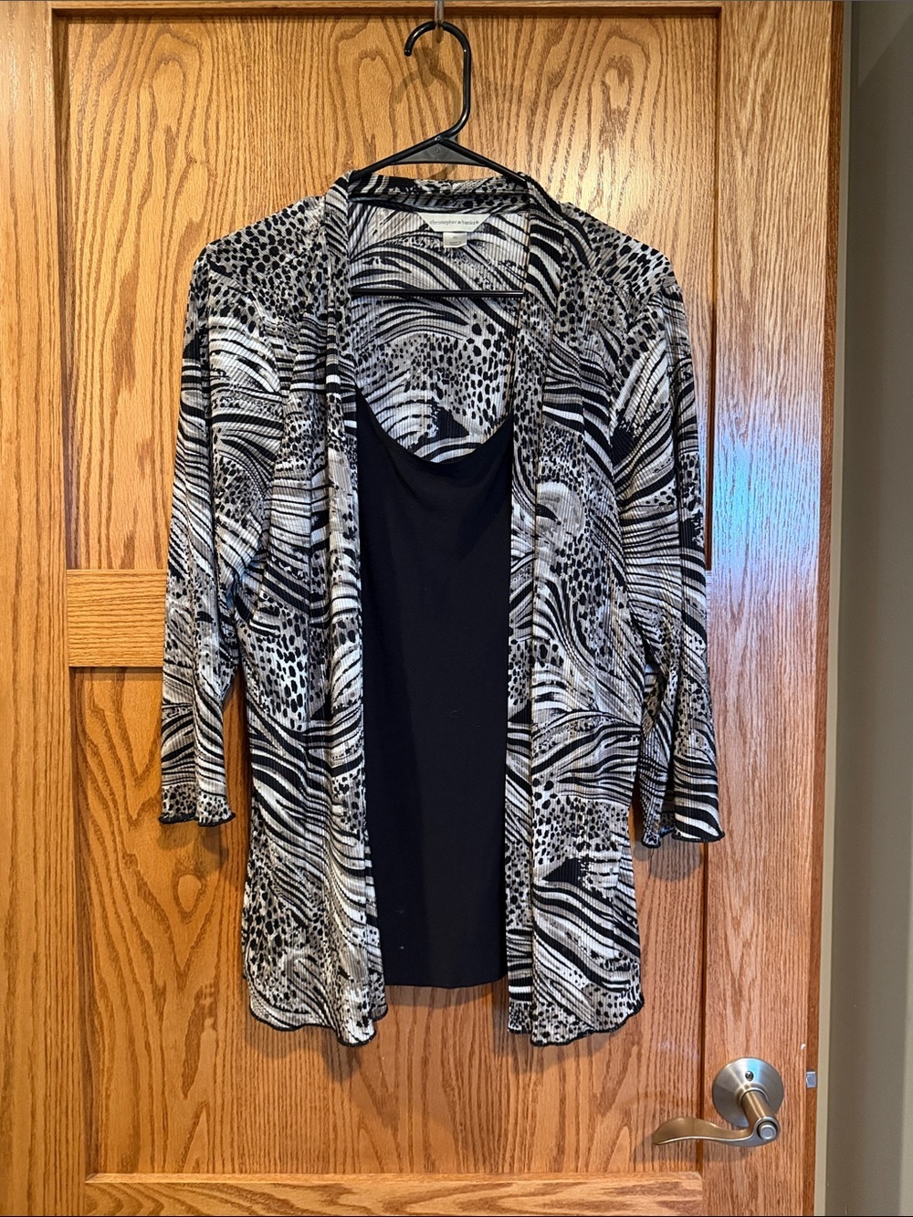 Christopher & Banks Black and White Animal-Print Open Cardigan XL EUC